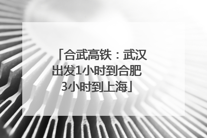 合武高铁：武汉出发1小时到合肥3小时到上海