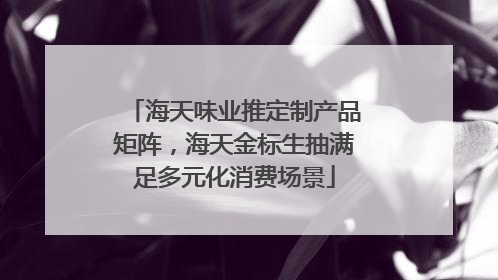 海天味业推定制产品矩阵，海天金标生抽满足多元化消费场景